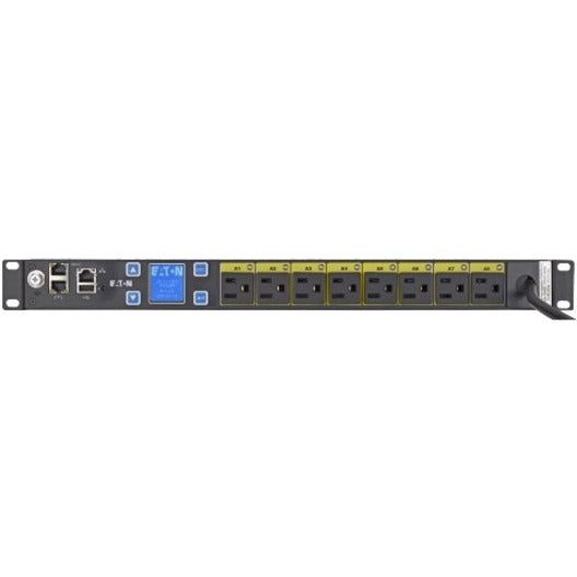 Eaton Managed rack PDU, 1U, 5-15P input, 1.44 kW max, 120V, 12A, 10 ft cord, Single-phase, Outlets: (8) 5-15R EMAT08-10