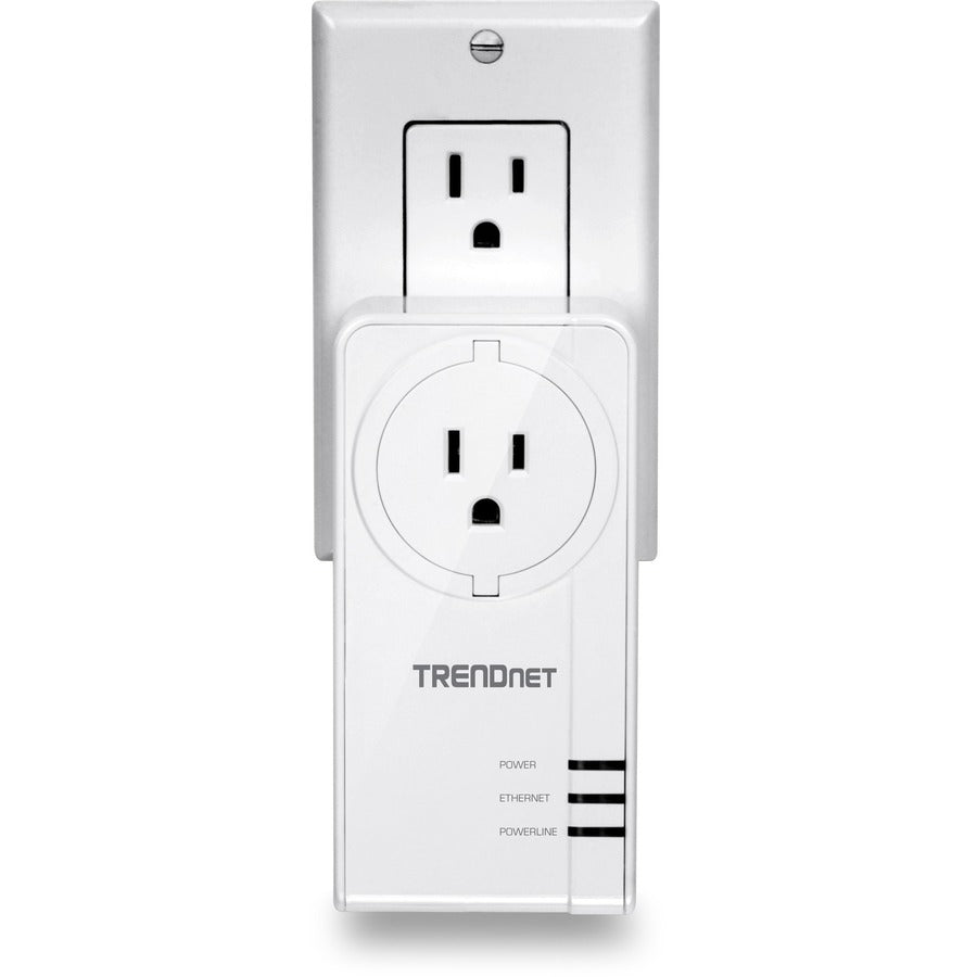 TRENDnet Powerline 1300 AV2 Adapter With Built-in Outlet Adapter Kit, Includes 2 x TPL-423E Adapters, IEEE 1905.1 & IEEE 1901, Gigabit Port, Range Up To 300m (984 ft), White, TPL-423E2K TPL-423E2K