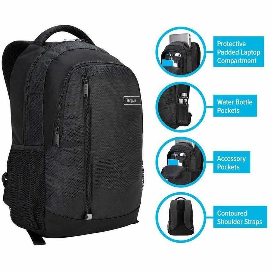 Targus Sport TSB89104US Carrying Case (Backpack) for 15.6" to 16" Notebook - Black - TAA Compliant TSB89104US