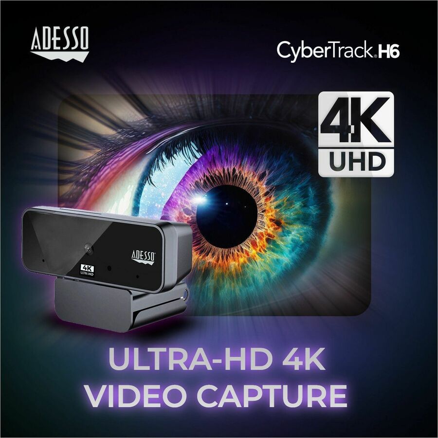 Adesso CyberTrack H6 4K Ultra HD Webcam - 8 Megapixel - 30 fps - USB 2.0 - Fixed Focus - Tripod mount - Privacy shutter CYBERTRACK H6