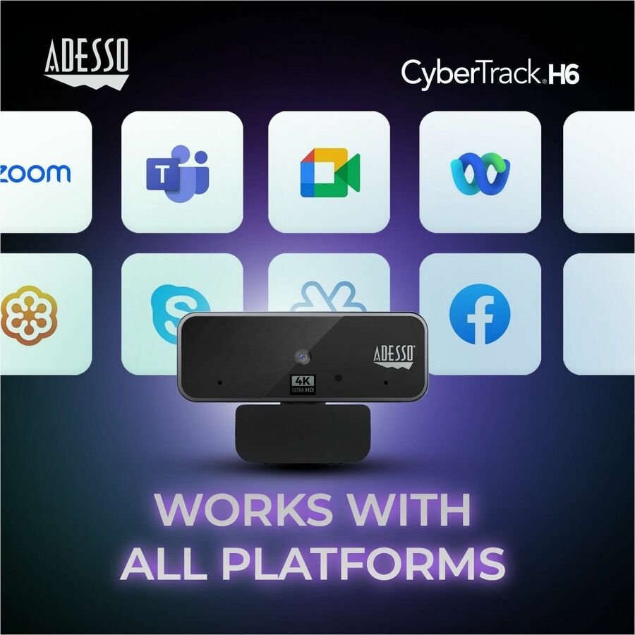 Adesso CyberTrack H6 4K Ultra HD Webcam - 8 Megapixel - 30 fps - USB 2.0 - Fixed Focus - Tripod mount - Privacy shutter CYBERTRACK H6