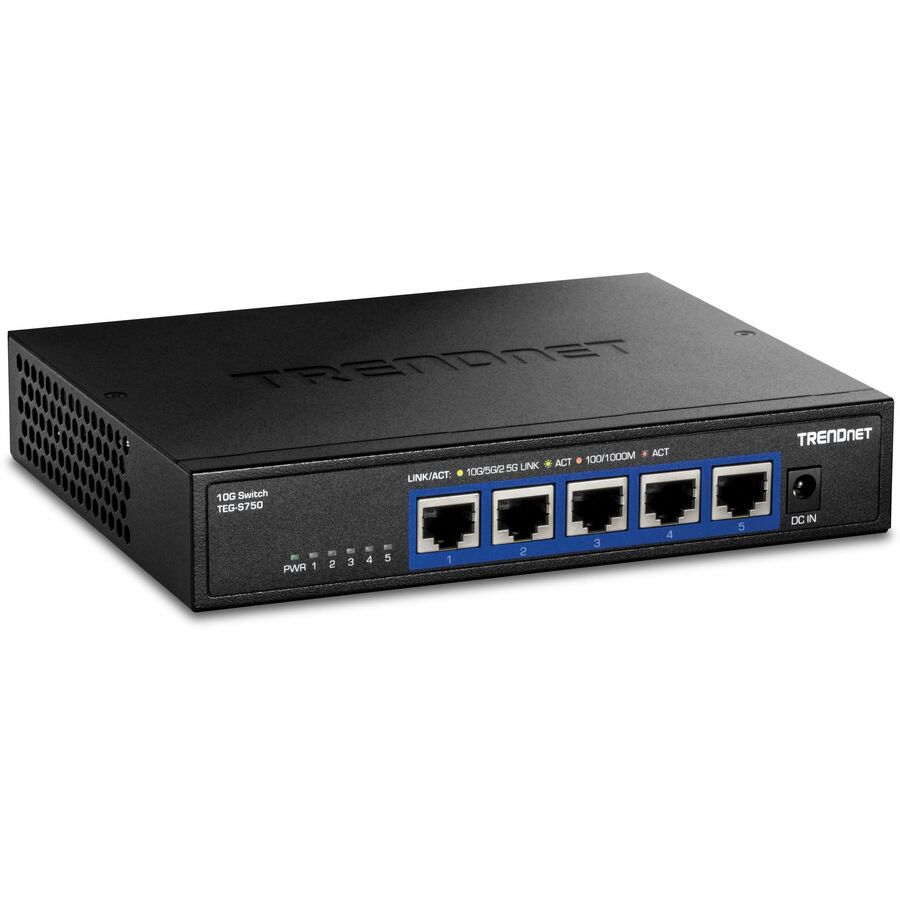 TRENDnet 5-Port 10G Switch, 5 x 10G RJ-45 Ports, 100Gbps Switching Capacity, Supports 2.5G and 5G-BASE-T Connections, Lifetime Protection, Black, TEG-S750 TEG-S750