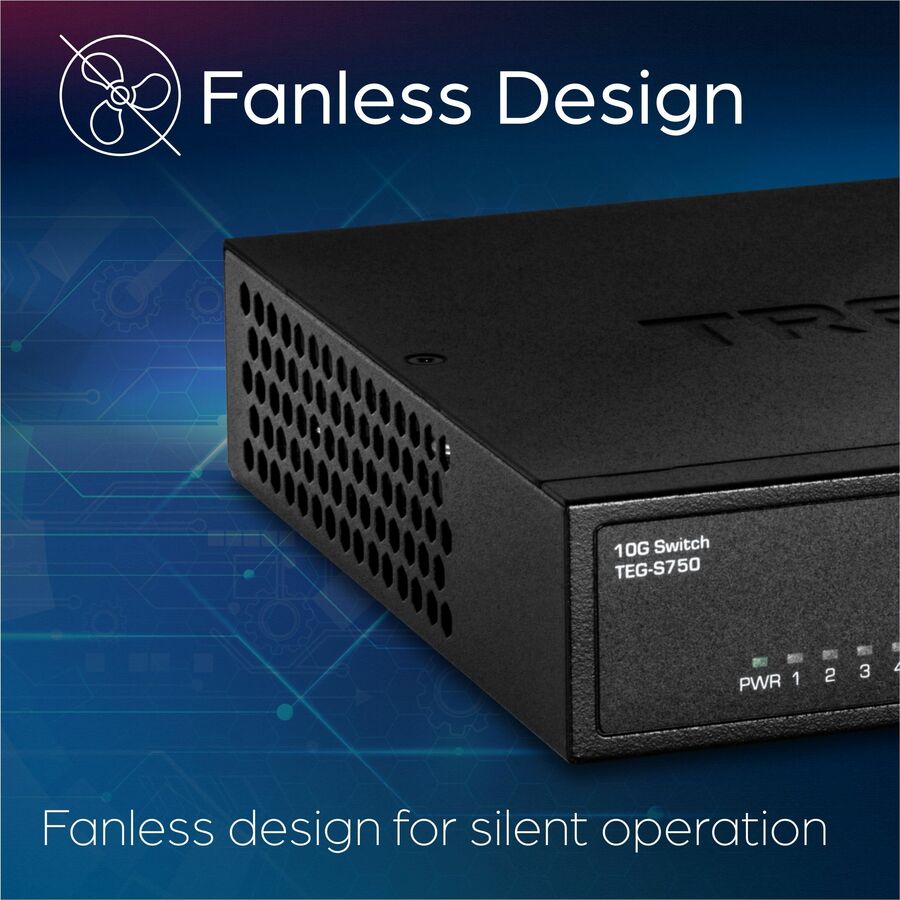 TRENDnet 5-Port 10G Switch, 5 x 10G RJ-45 Ports, 100Gbps Switching Capacity, Supports 2.5G and 5G-BASE-T Connections, Lifetime Protection, Black, TEG-S750 TEG-S750
