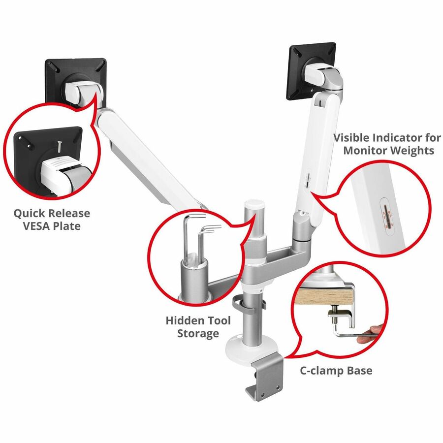 SIIG MTPRO Desk Mount Dual Monitor Arm - up to 32" Display, Max. Load 19.8 lbs, VESA 75/100mm, Mechanical Spring Design CE-MT3W11-S1