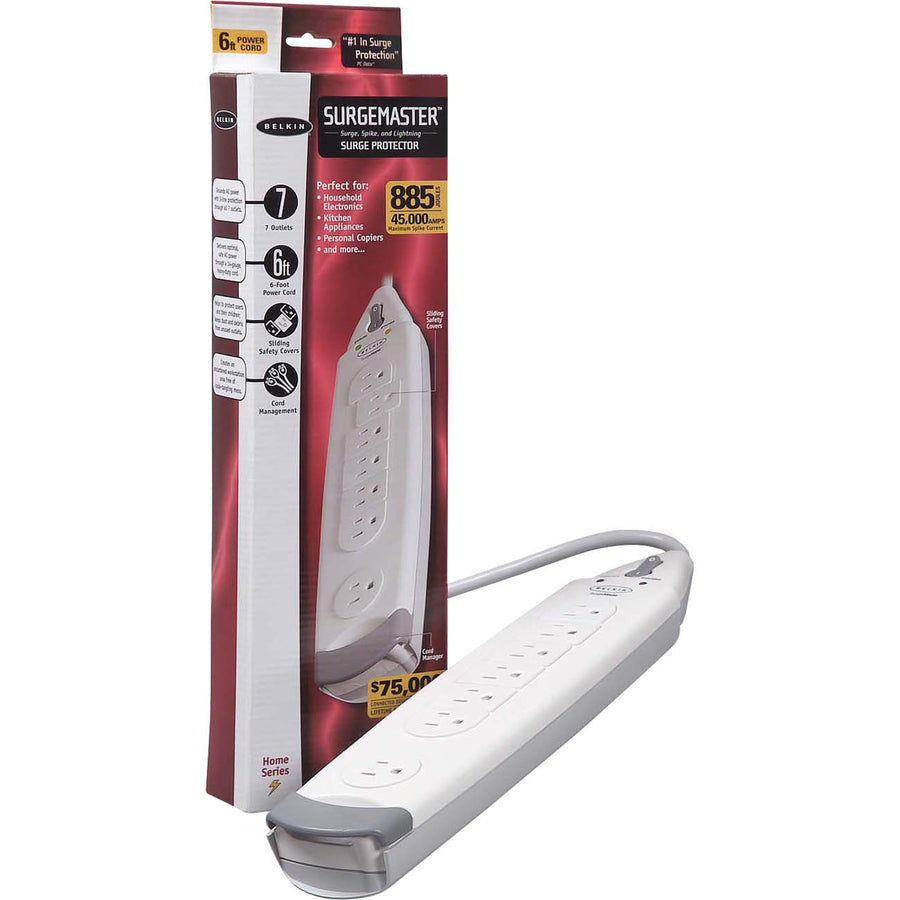 Belkin 7 Outlet Power Strip Surge Protector with 6ft power cord - 785 Joules - White F9H700-06