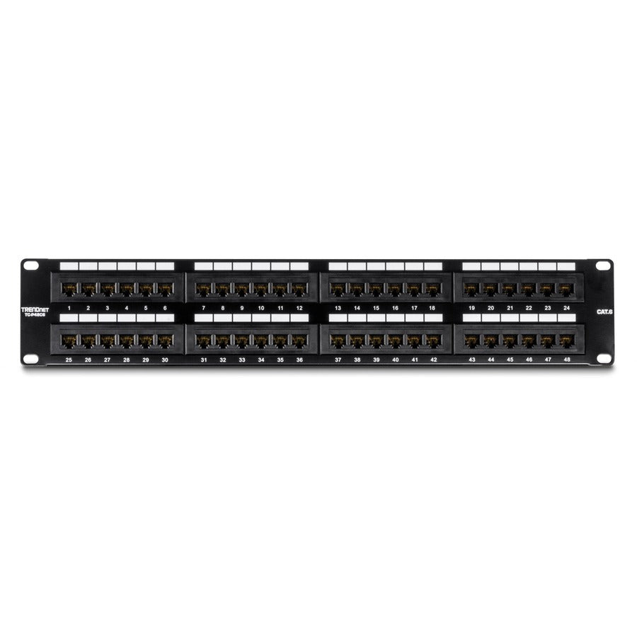 TRENDnet 48-Port Cat6 Unshielded Patch Panel, Wallmount Or Rackmount, Compatible With Cat3,4,5,5e,6 Cabling, For Ethernet, Fast Ethernet, Gigabit Applications, Black, TC-P48C6 TC-P48C6