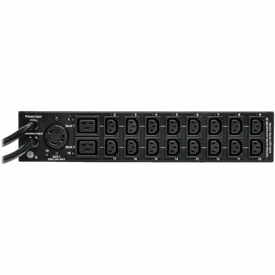 Eaton Tripp Lite Series 5.8kW Single-Phase Switched Automatic Transfer Switch PDU, Two 200-240V L6-30P Inputs, 16-C13 2-C19 & 1 L6-30R Outlet, 2U, TAA PDUMH30HVATNET
