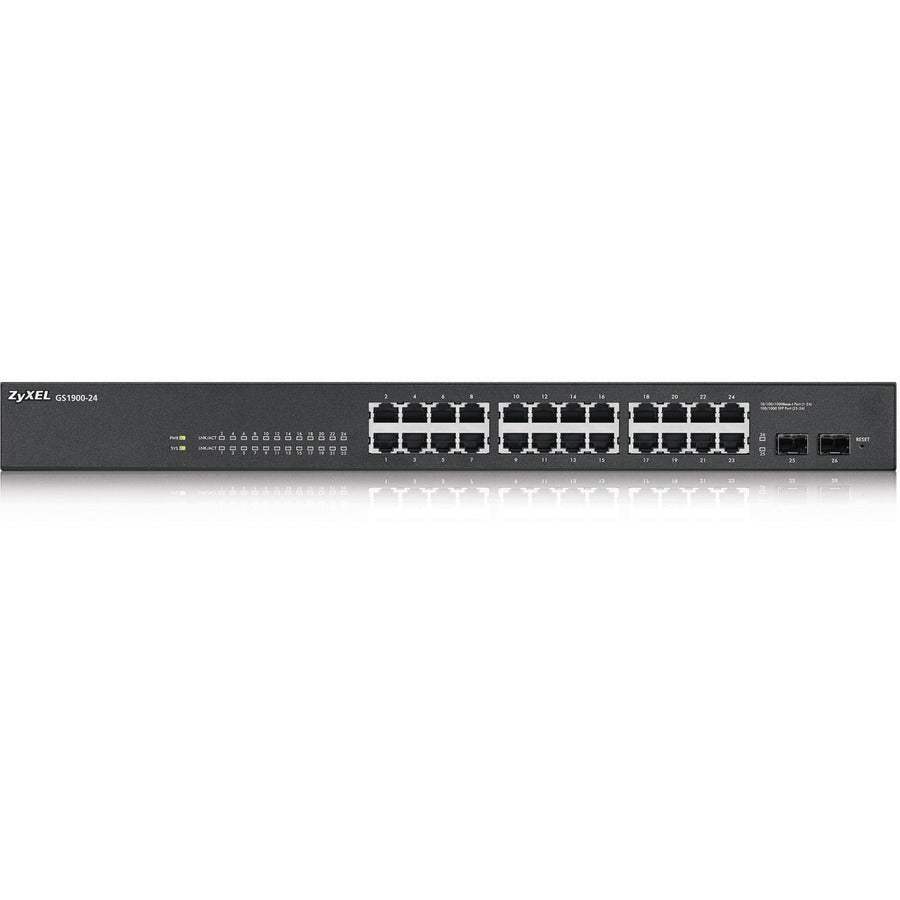 ZyXEL GS1900-24 Fanless 24 Port GbE L2 Web Managed Rackmountable Switch GS1900-24