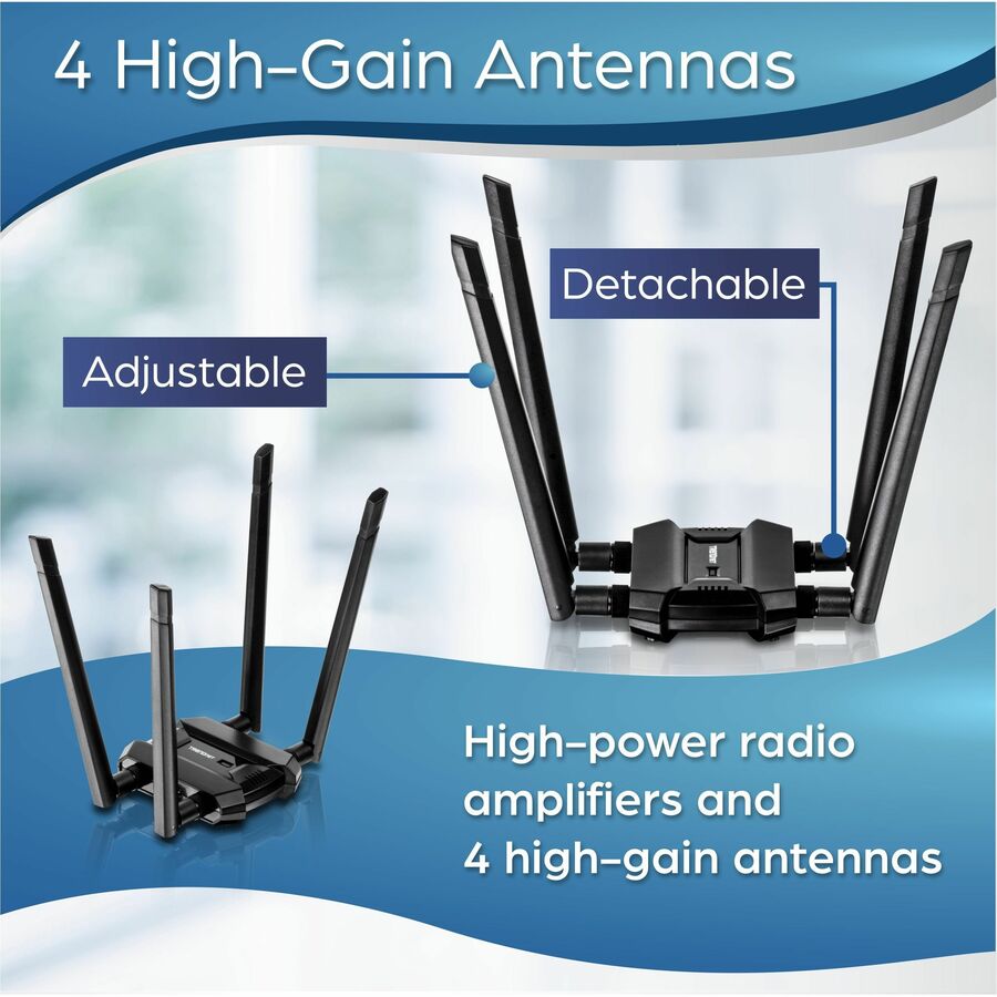 TRENDnet AC1900 High Power Dual Band Wireless USB Adapter, TEW-809UB, Stream 4K HD Video, Windows Compatible, USB 3.0 to USB Type A, Black TEW-809UB
