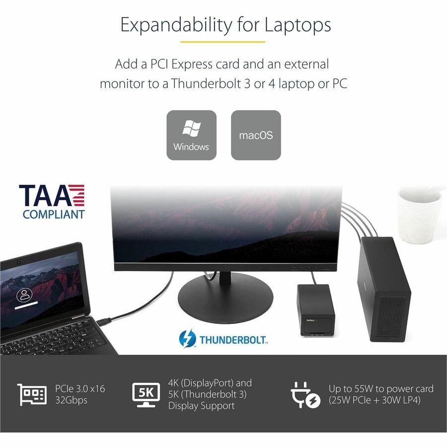 StarTech.com Thunderbolt 3 PCIe Expansion Chassis, External Enclosure Box with 1x PCI-Express Slot, 5K/4K Output Via TB3/DP Ports, TAA TB31PCIEX16