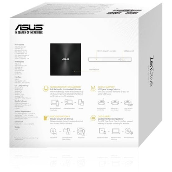 Asus ZenDrive SDRW-08U9M-U DVD-Writer - External - Black SDRW-08U9M-U/BLK/G/AS/P2G