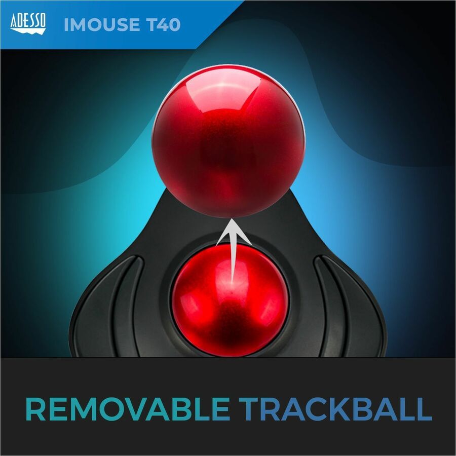 Adesso iMouse T40 - Wireless Programmable Ergonomic Trackball Mouse IMOUSE T40