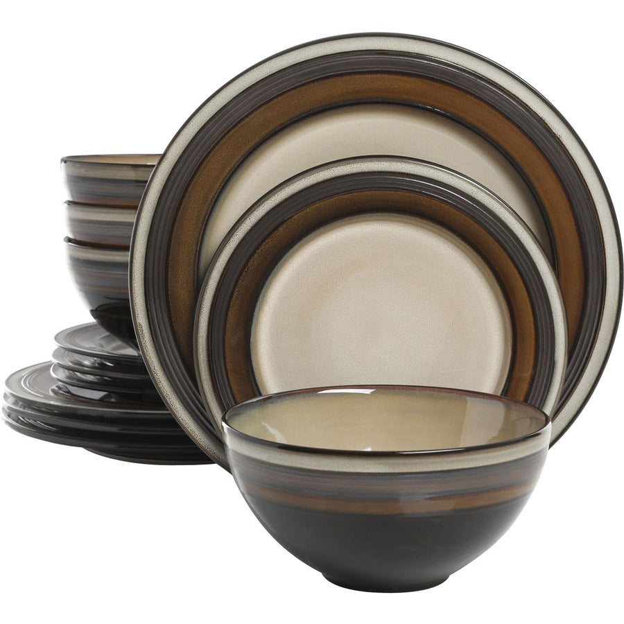 Gibson Elite Everston 12 Piece Dinnerware Set, Brown 116868.12r