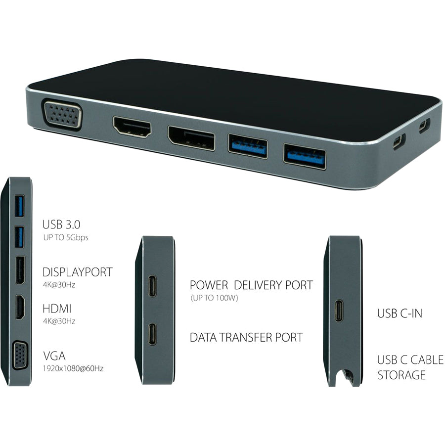 VisionTek VT200 USB-C Portable Dock - Dual Display - 100W Power Passthrough 901226