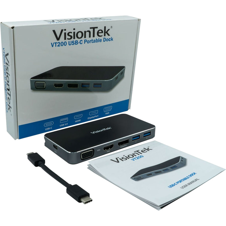 VisionTek VT200 USB-C Portable Dock - Dual Display - 100W Power Passthrough 901226