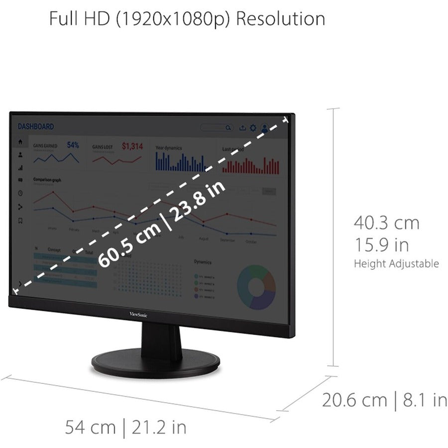 ViewSonic VA2447-MH 24 Inch Full HD 1080p Monitor with 100Hz, Ultra-Thin Bezel, AMD FreeSync, Eye Care, and HDMI, VGA Inputs for Home and Office VA2447-MH