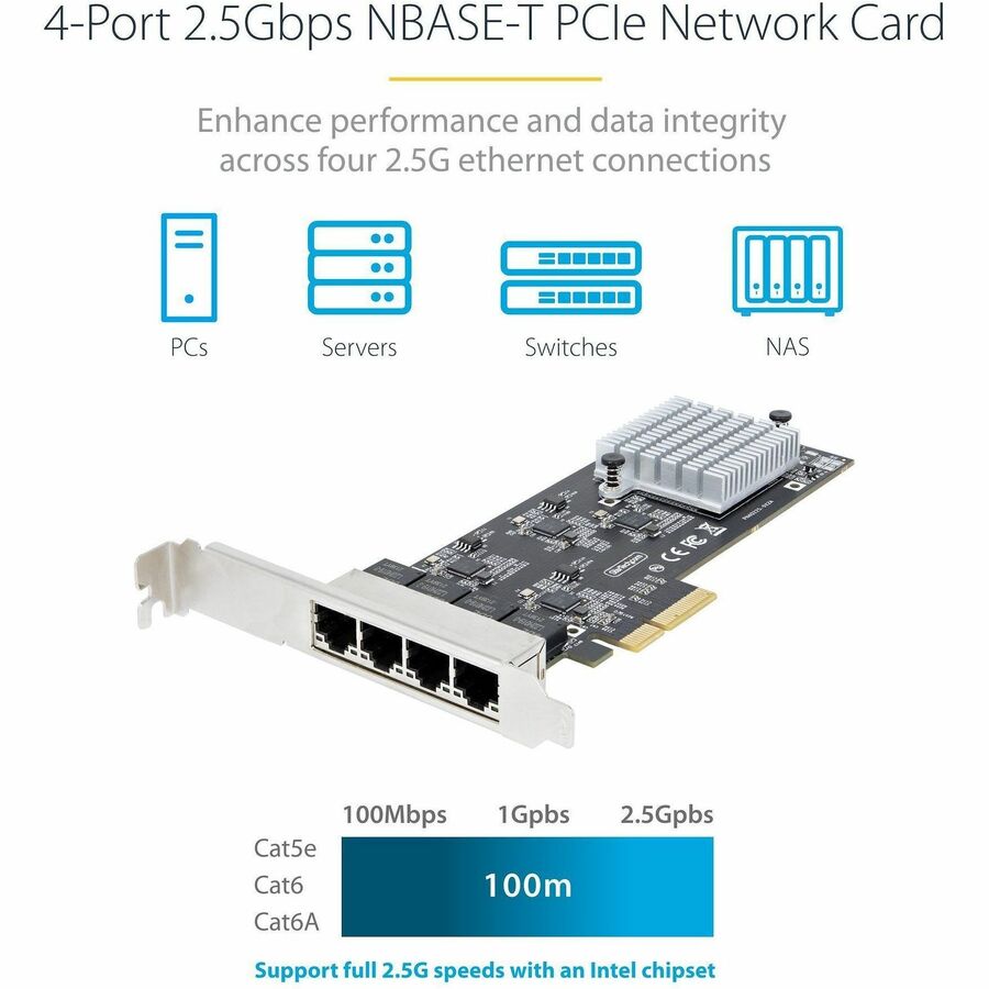 StarTech.com 4-Port 2.5G NBASE-T PCIe Network Card, Computer Network Card Interface, Intel® I225-V, Quad-Port Ethernet, Multi-Gigabit NIC PR42GI-NETWORK-CARD