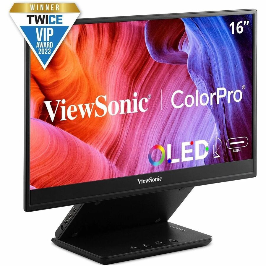 ViewSonic VP16-OLED 15.6 Inch 1080p Portable OLED Monitor with 2 Way Powered 40W USB C, Pantone Validated, Factory Calibrated, Built in Ergonomic Stand with Protective Cover VP16-OLED
