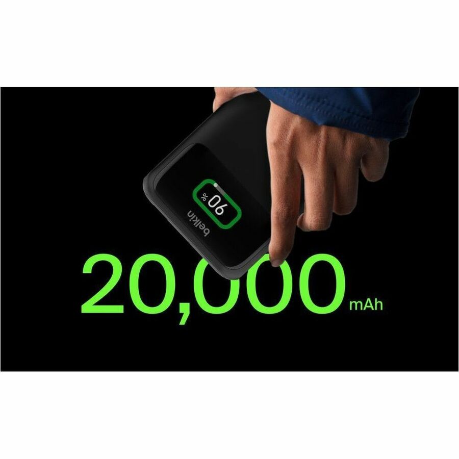 Belkin 65W 3-port USB Power Bank w/ Digital Display - 20K mAh - 2xUSB-C, 1xUSB-A - Portable Charger - w/ USB-C to USB-C Cable - Black BPB020btBK