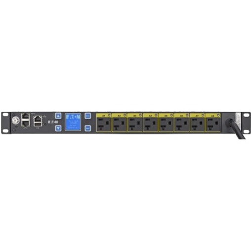Eaton Managed rack PDU, 1U, 5-20P, L5-20P input, 1.44 kW max, 120V, 12A, 10 ft cord, Single-phase, Outlets: (8) 5-20R EMAT09-10