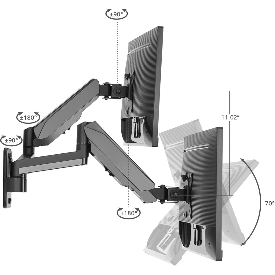 SIIG High Premium Aluminum Gas Spring Wall Mount - Dual Monitor 17" to 32" CE-MT2M12-S1