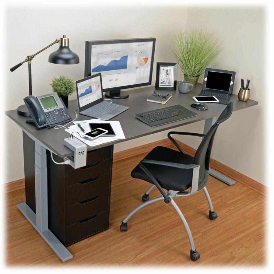 Eaton Tripp Lite Series 6-Outlet Surge Protector w/2 USB-A (4.8A Shared) & 1 USB-C (3A) - 8 ft. (2.43 m) Cord, 1080 Joules, Desk Clamp TLP648USBC