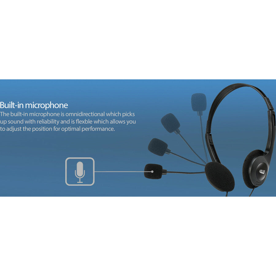 Adesso Xtream H4 - 3.5mm Stereo Headset with Microphone - Noise Cancelling - Wired- 6 ft cable- Lightweight XTREAM H4