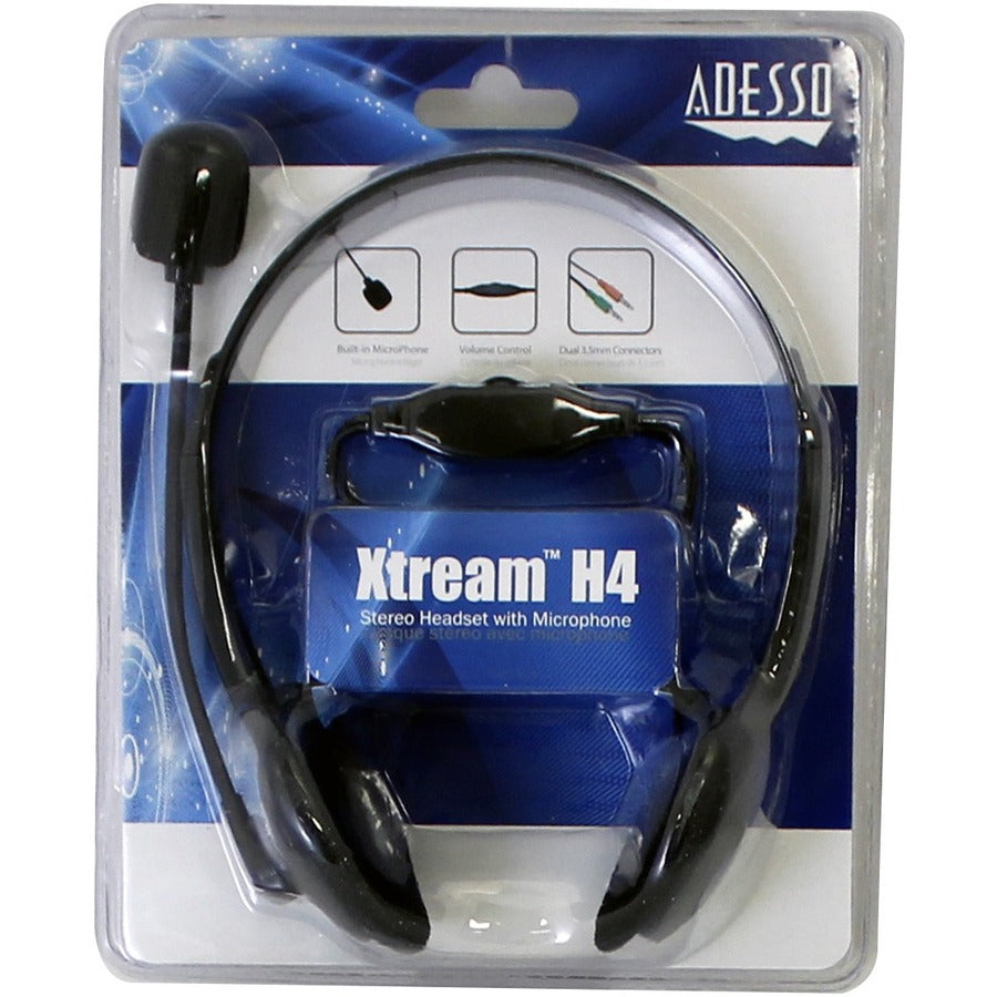 Adesso Xtream H4 - 3.5mm Stereo Headset with Microphone - Noise Cancelling - Wired- 6 ft cable- Lightweight XTREAM H4