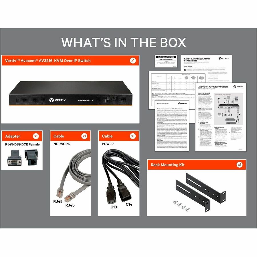 Vertiv Avocent AV3000 KVM Over IP Switch | 16 port KVM | VGA Cable (AV3216-400) AV3216-400