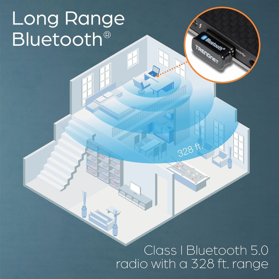 TRENDnet Micro Bluetooth 5.0 USB Adapter, Supports Basic Rate(BR), Bluetooth Low Energy(BLE), Enhanced Data Rate(EDR), 100m (328ft.) Range, Supports Windows OS, Black, TBW-110UB TBW-110UB