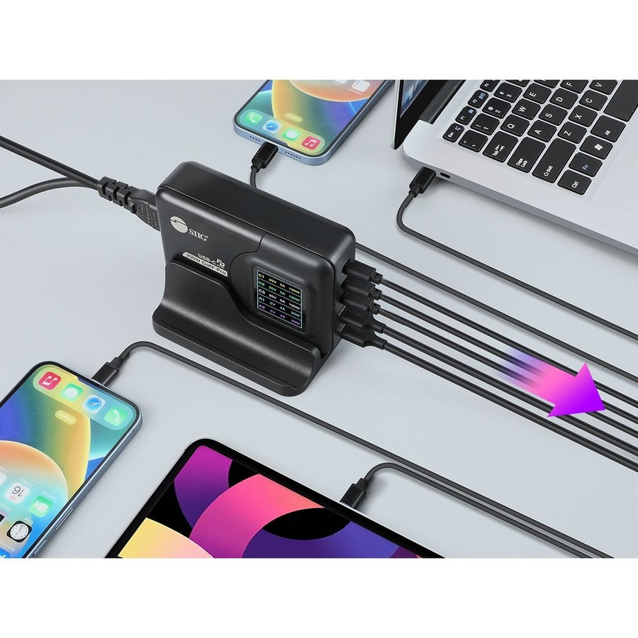 SIIG 200W GaN PD Charger with Charging Display- 3C2A AC-PW1Y11-S1