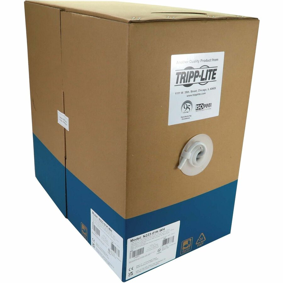 Eaton Tripp Lite Series Cat6a 10G Solid Core UTP Bulk Ethernet Cable, CMR Rated, White, 1000 ft. (305 m) N223-01K-WH