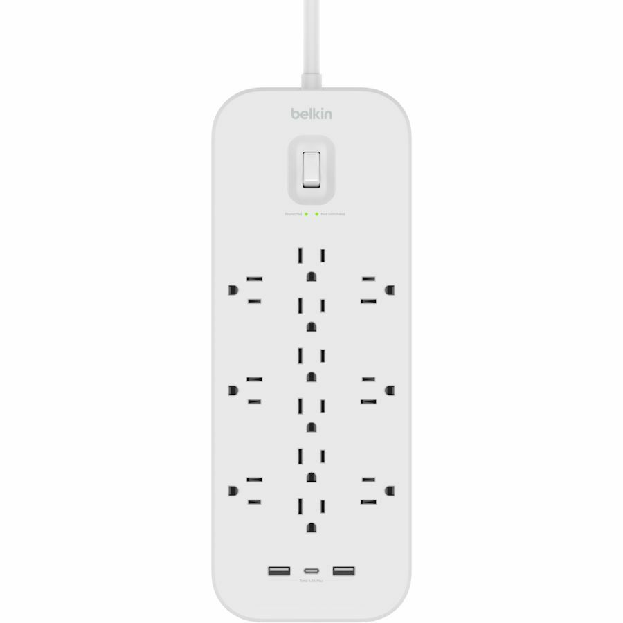 Belkin 12-Outlet Surge Protector Power Strip w/ 12 AC Outlets, 1 USB-C Port, & 2 USB-A Ports, 6ft Cable, Overload and Overvoltage Protection, and On/Off Power Switch - 4,000 Joules of Protection SRA007P12TT6
