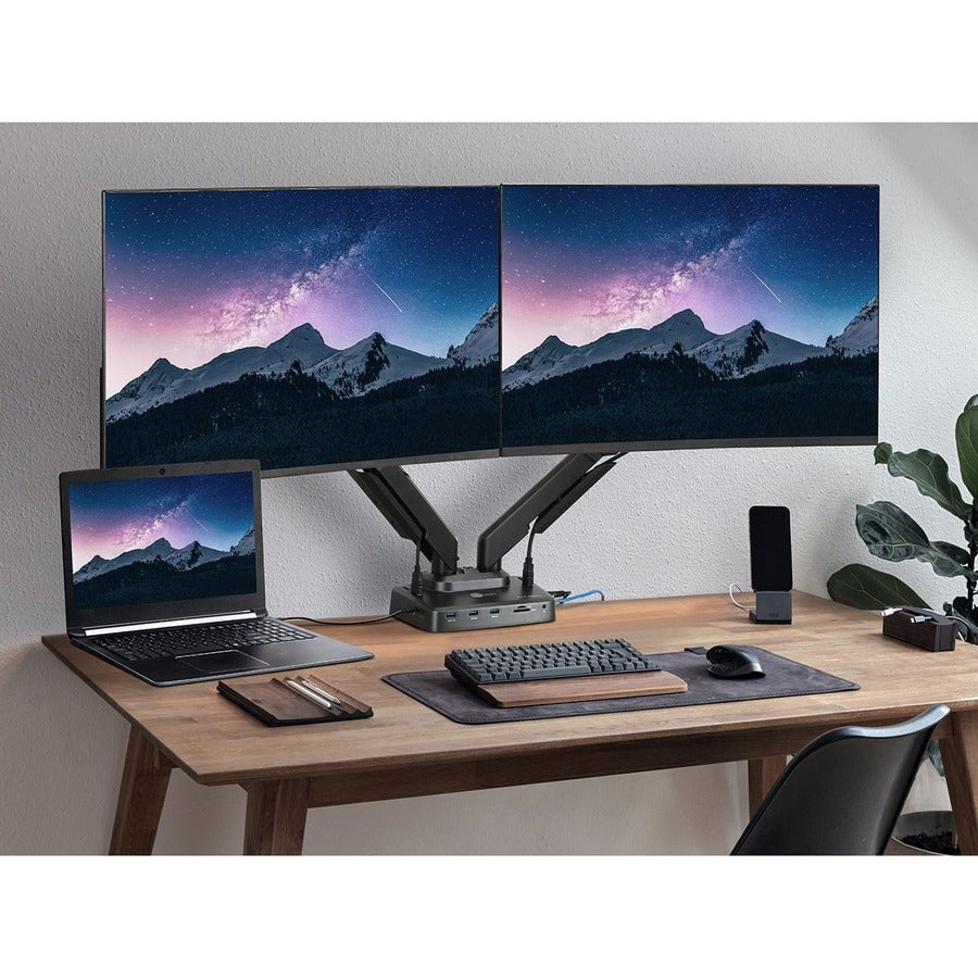 SIIG Full function Dual 4K Hybrid Video Docking Station & PD with Gas Spring Monitor Desk Arm Mount - 17" to 32" CE-MTDK01-S1
