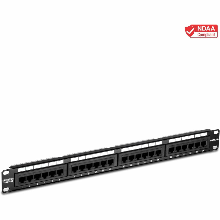TRENDnet 24-Port Cat5-5e RJ-45 UTP Unshielded Patch Panel, Wallmount or Rackmount, 100Mhz, Color-Coded Labeling, Cat5,Cat5e,Cat4,Cat3 Compatible, 1U Rackmount, Black, TC-P24C5E TC-P24C5E