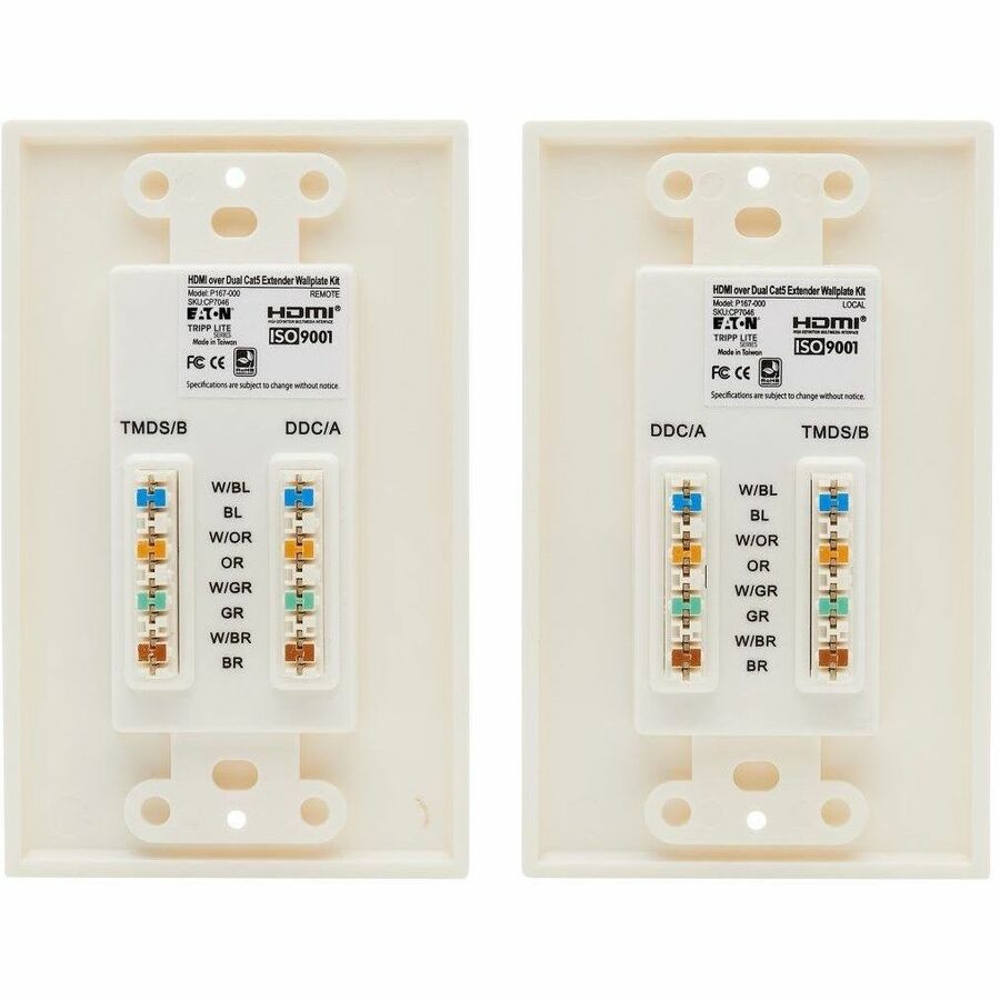 Eaton Tripp Lite Series HDMI over Dual Cat5/Cat6 Extender Wall Plate Kit with Transmitter and Receiver, TAA P167-000