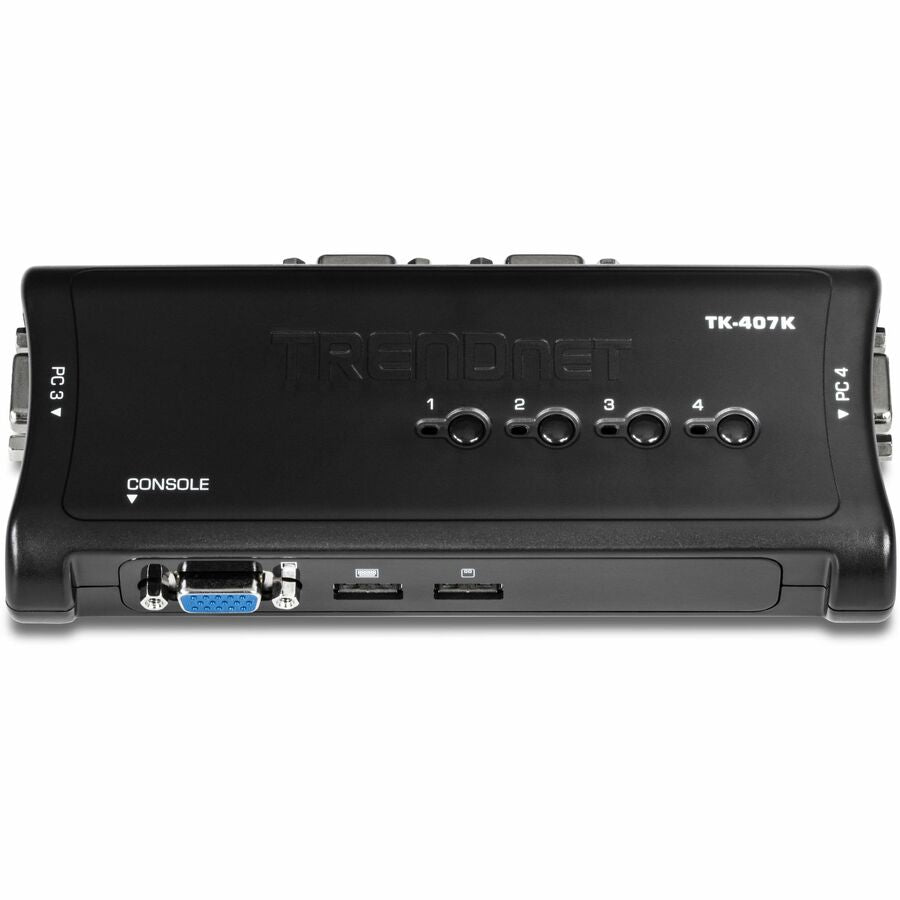 TRENDnet 4-Port USB KVM Switch Kit, VGA And USB Connections, 2048 x 1536 Resolution, Cabling Included, Control Up To 4 Computers, Compliant With Window, Linux, and Mac OS, TK-407K TK-407K