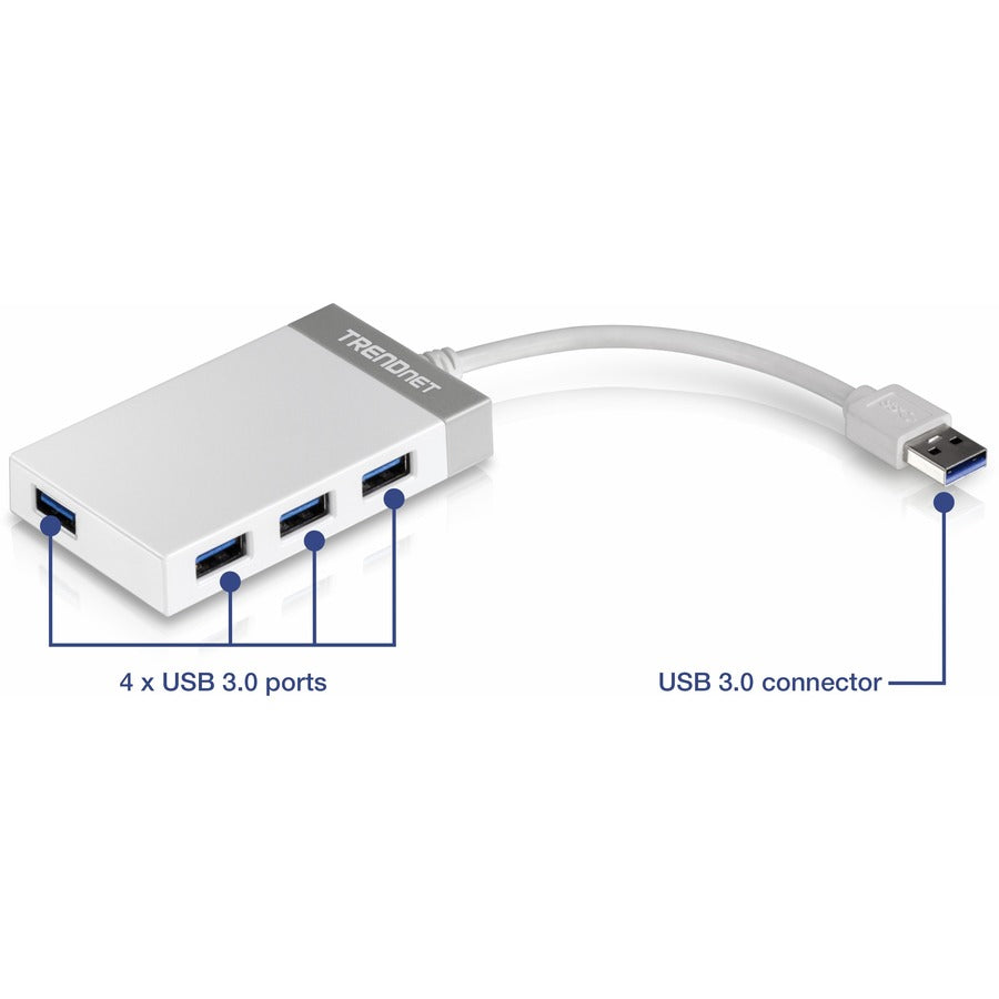 TRENDnet 4-Port USB 3.0 Compact Mini Hub with Built in USB 3.0 Cable, Plug & Play, Compatible with: Linux, Windows, Mac, Nintendo Switch, Backwards Compatible with USB 2.0, TU3-H4E TU3-H4E