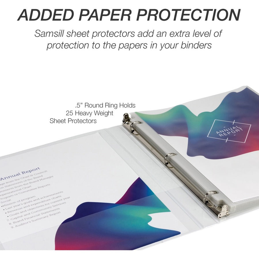 Samsill Economy 0.5 Inch 3 Ring Binder, Made in the USA, Round Ring Binder, Non-Stick Customizable Cover, White, 6 Pack (I08517) I08517