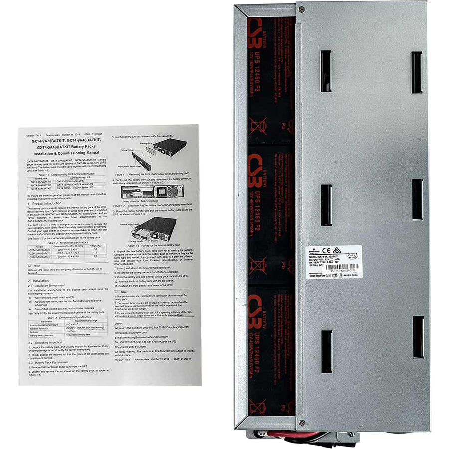 Vertiv Liebert Hot-Swap Internal 9 Ah, 72V Lead-Acid Battery for Liebert GXT4-3000RT120, GXT4-3000RT230, and GXT4-3000RT208 UPS Systems GXT4-9A72BATKIT