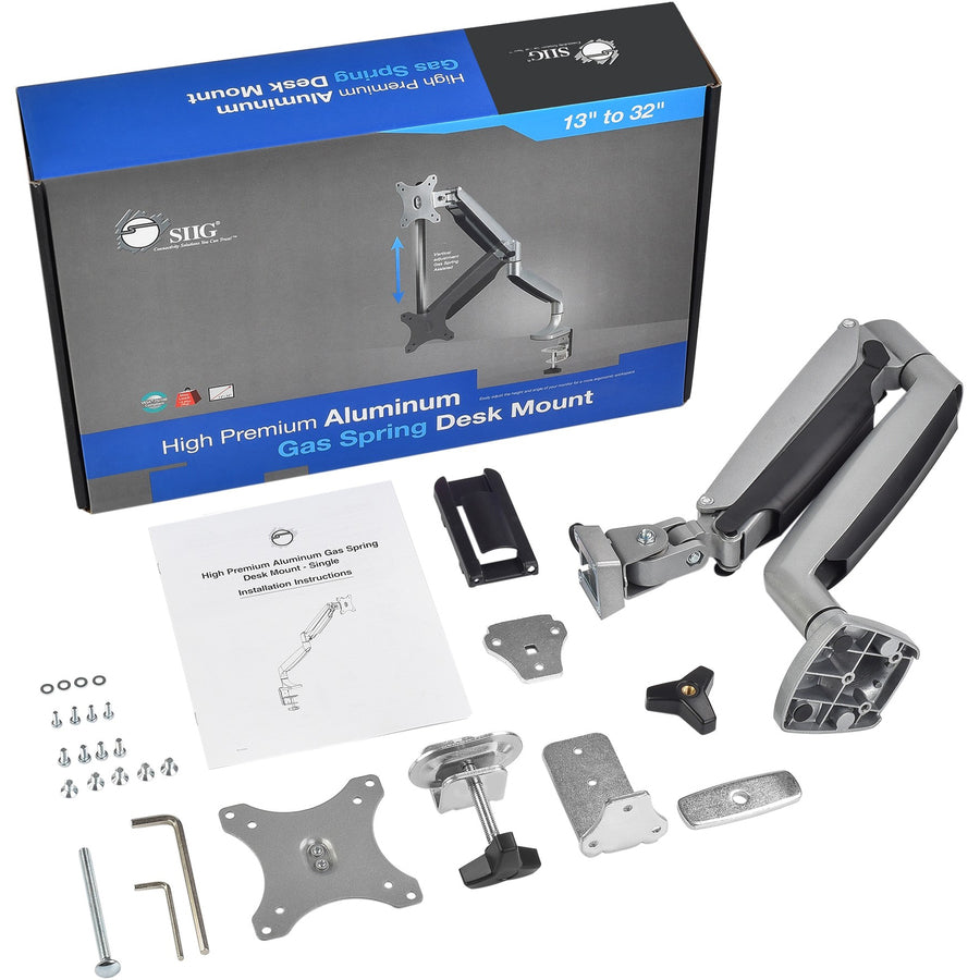 High Premium Aluminum Gas Spring Desk Mount - 13" to 32" - Single Monitor - Max load 19.8Ibs, VESA 75x75/100x100mm CE-MT2D12-S1