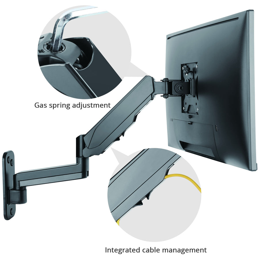 High Premium Aluminum Gas Spring Wall Mount - Single Monitor 17" to 34" - weight up to 19.8 lbs CE-MT2L12-S1