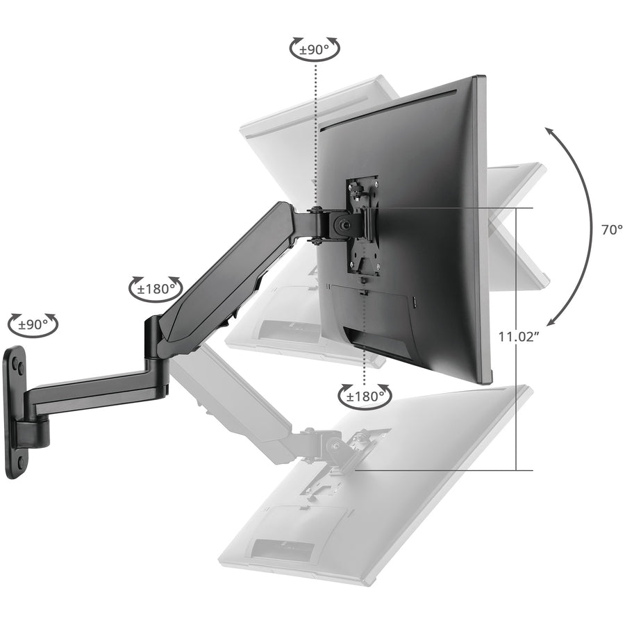 High Premium Aluminum Gas Spring Wall Mount - Single Monitor 17" to 34" - weight up to 19.8 lbs CE-MT2L12-S1