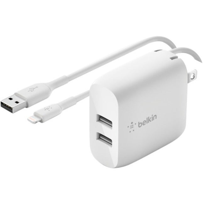 Belkin BoostCharge Dual USB-A Wall Charger 24W (Lightning to USB-A Cable included) - Power Adapter WCD001DQ1MWH