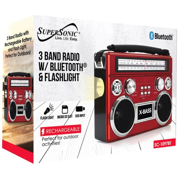 Supersonic Portable 3 Band Radio with Bluetooth and Flashlight SC-1097BT