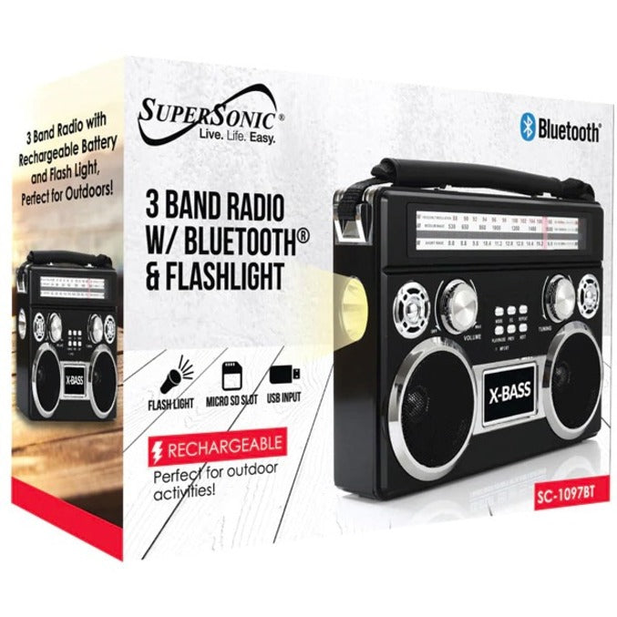 Supersonic Portable 3 Band Radio with Bluetooth and Flashlight SC-1097BT