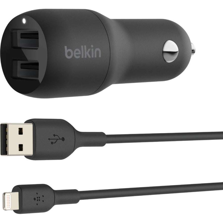 Belkin BoostCharge Dual USB-A Car Charger 24W (USB-A to Lightning Cable included) CCD001BT1MBK