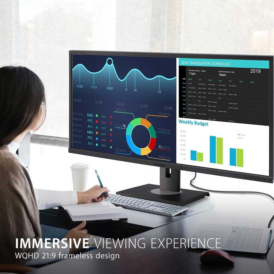 ViewSonic VG3456 34 Inch 21:9 1440p Monitor with Ergonomics Design, USB C, FreeSync, Docking Built-In, Gigabit Ethernet RJ45 for Home and Office VG3456