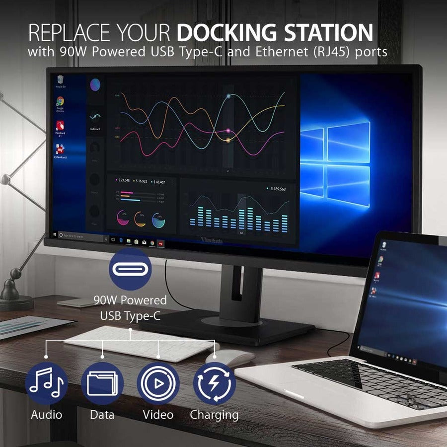 ViewSonic VG3456 34 Inch 21:9 1440p Monitor with Ergonomics Design, USB C, FreeSync, Docking Built-In, Gigabit Ethernet RJ45 for Home and Office VG3456