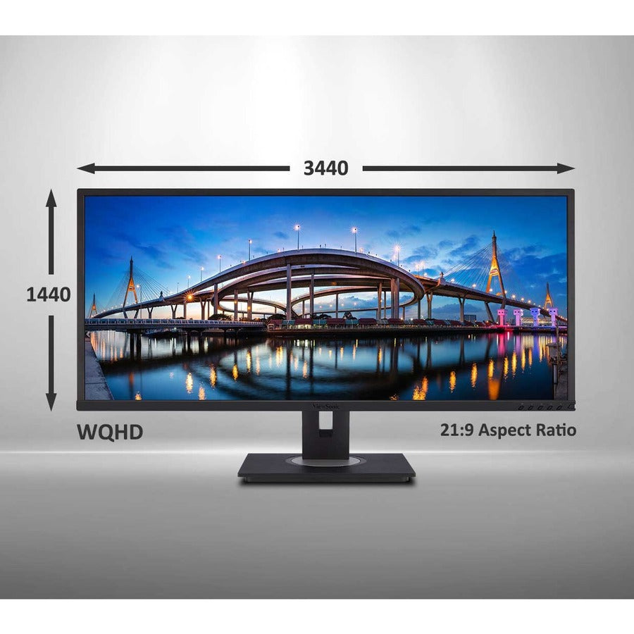 ViewSonic VG3456 34 Inch 21:9 1440p Monitor with Ergonomics Design, USB C, FreeSync, Docking Built-In, Gigabit Ethernet RJ45 for Home and Office VG3456